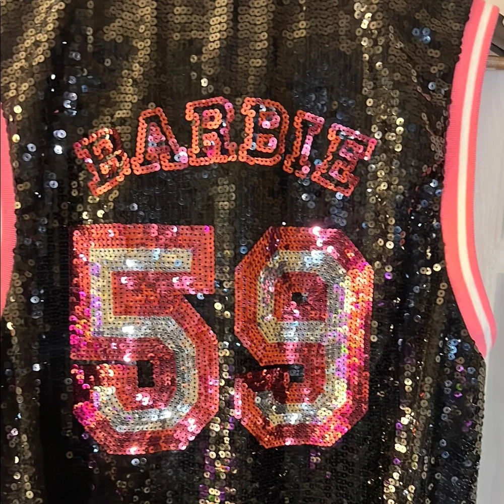 Barbie x Forever 21 Sequin Basketball Jersey Top Black Pink 59 Women’s XS
